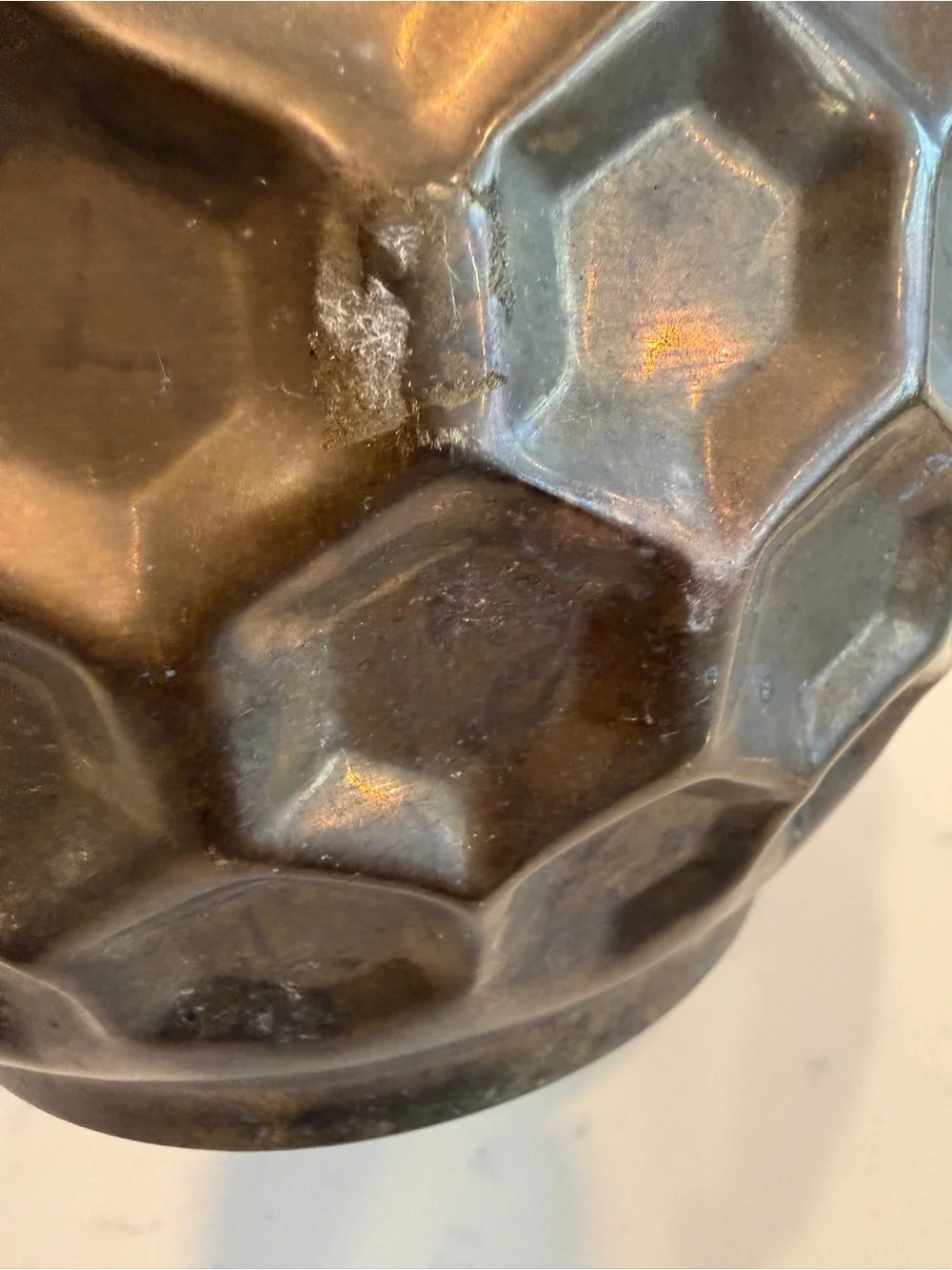 Vintage India Brass Planter Cachepot Hammered Honeycomb Scalloped Rim 10”